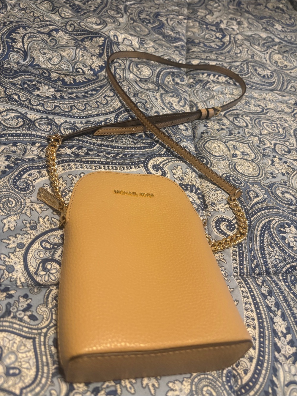 Michael Kors Yellow Pebbled Leather Crossbody with Gold Chain